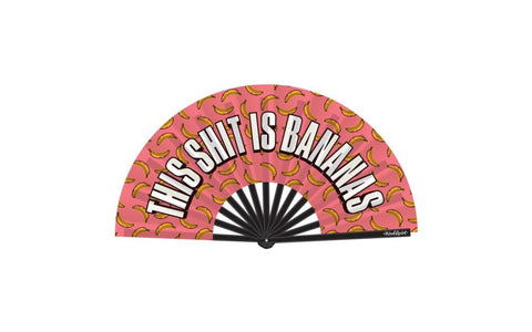 Wood Rocket This Shit Is Bananas Folding Fan with Premium Satin Fabric - Party Gifts and Novelties