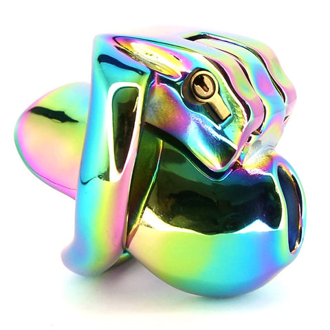 BDStyle Rainbow Male Metal Chastity Cage HTV3 Medium with Security Lock - Male Chastity