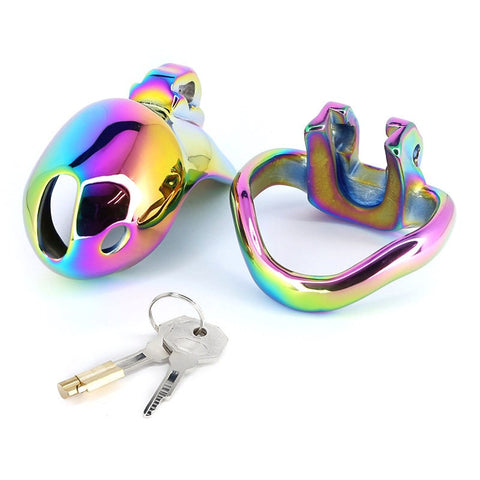 BDStyle Rainbow Male Metal Chastity Cage HTV3 XL with Secure Locking - Male Chastity