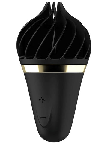 Satisfyer Sweet Treat Silicone Clitoral Vibrator Black Gold Rotating Ribs - Clit Ticklers and Pulsators