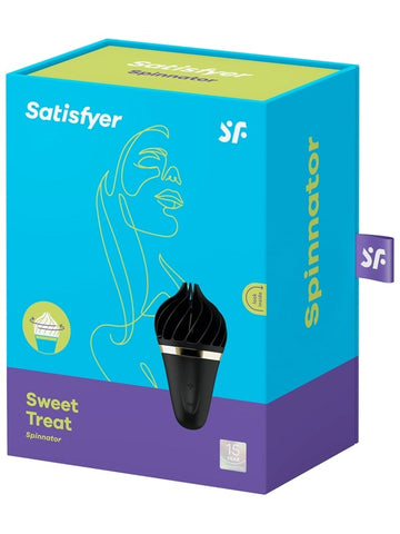 Satisfyer Sweet Treat Silicone Clitoral Vibrator Black Gold Rotating Ribs - Clit Ticklers and Pulsators