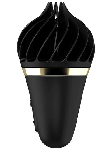 Satisfyer Sweet Treat Silicone Clitoral Vibrator Black Gold Rotating Ribs - Clit Ticklers and Pulsators