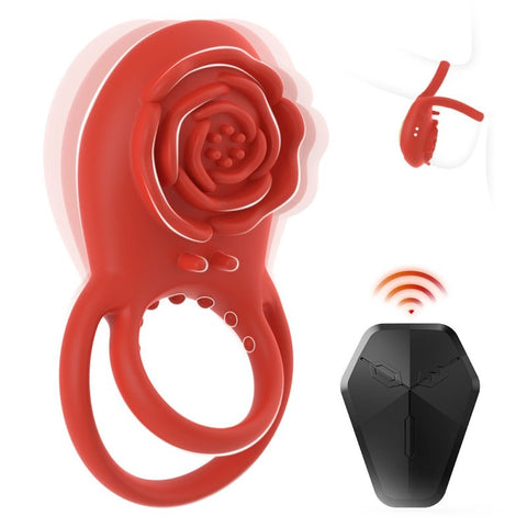 BDStyle Rose 8 Functions Vibrating Penis Ring with Rose Design - Vibrating Cock Rings