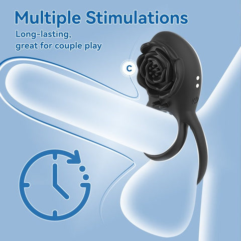 BDStyle Rose 8 Functions Vibrating Penis Ring with Rose Design - Vibrating Cock Rings