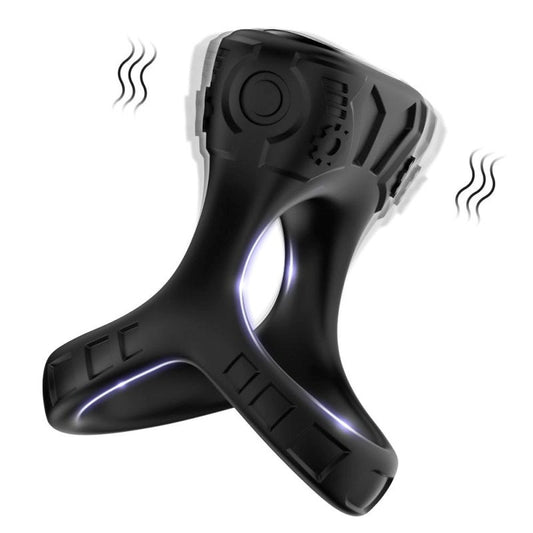 BDStyle 9 Functions Double Cock Ring with Clitoral Stimulator - - Vibrating Cock Rings