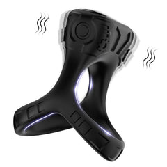 BDStyle 9 Functions Double Cock Ring with Clitoral Stimulator - - Vibrating Cock Rings