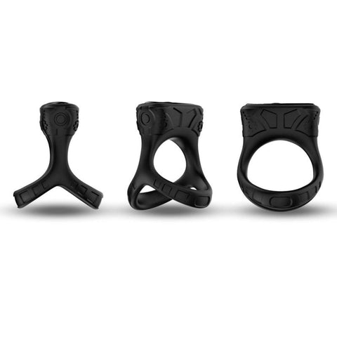 BDStyle 9 Functions Double Cock Ring with Clitoral Stimulator and Vibration - Vibrating Cock Rings