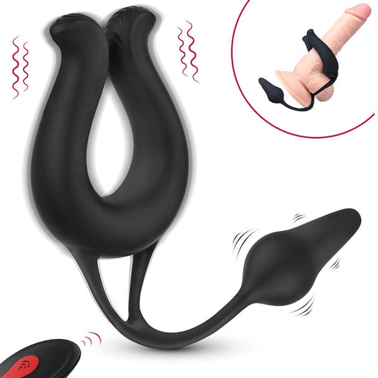 S Hande Nicole Vibrating Cock Ring With Anal Plug Dual Motor Design - - Vibrating Cock Rings