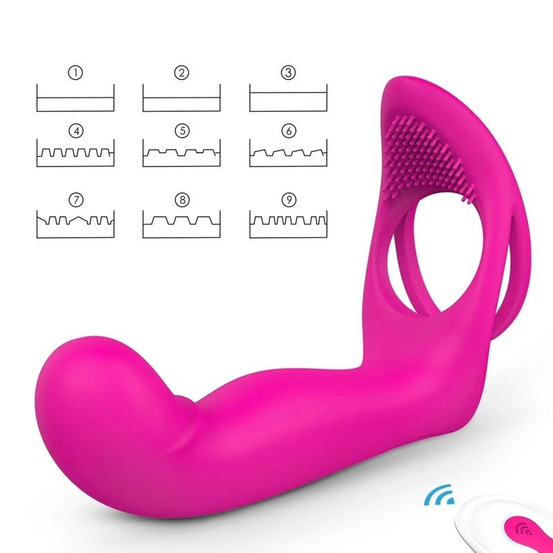 S Hande Lorna 9 Functions Vibrating Cock Ring With Butt Plug Rose Dual Stimulation - - Vibrating Cock Rings