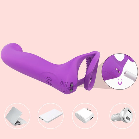 S Hande Lorna Vibrating Cock Ring With Butt Plug Purple Dual Stimulation - Vibrating Cock Rings