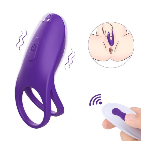 S Hande Trap Rechargeable Vibrating Mens Cock Ring Purple with 9 Patterns - Vibrating Cock Rings