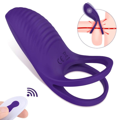 S Hande Trap Rechargeable Vibrating Mens Cock Ring Purple with 9 Patterns - Vibrating Cock Rings