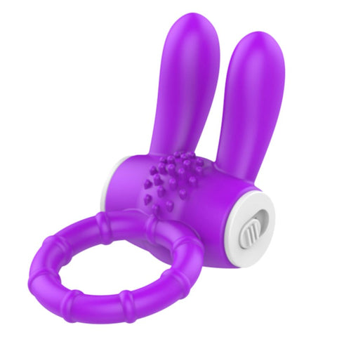 BDStyle Rabbit Ear Multi Functions Vibrating Cock Ring with Textured Design - Vibrating Cock Rings