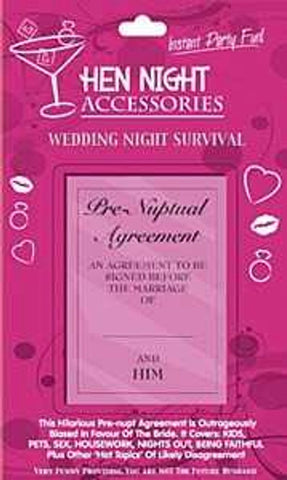 Seven Creations Hen Night Pre Nuptial Agreement Novelty Party Game - Party Gifts and Novelties