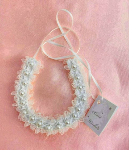 Me Collections Horseshoe Bridal Charm With White Lace and Pearl Elegant Keepsake - Party Gifts and Novelties