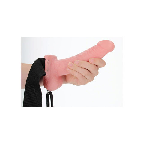 Shots Toys REALROCK Hollow Strap On Dong with Balls Flesh Extra Girth Length - Strap On Sextoys