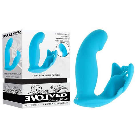 Evolved SPREAD YOUR WINGS Wearable Butterfly Vibrator Blue Dual Motor - Personal Massagers