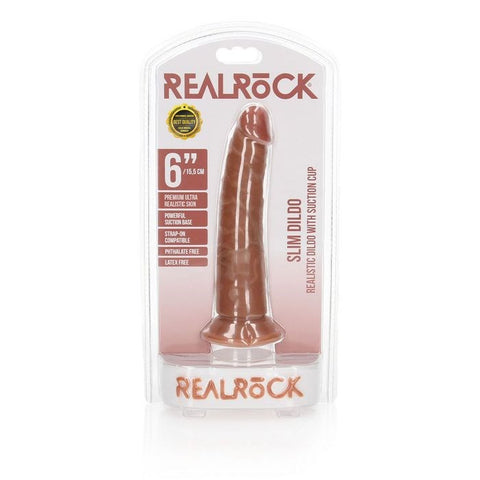 Shots Toys REALROCK Realistic Slim Dildo 15.5cm Tan with Suction Cup Base - Realistic Dildos