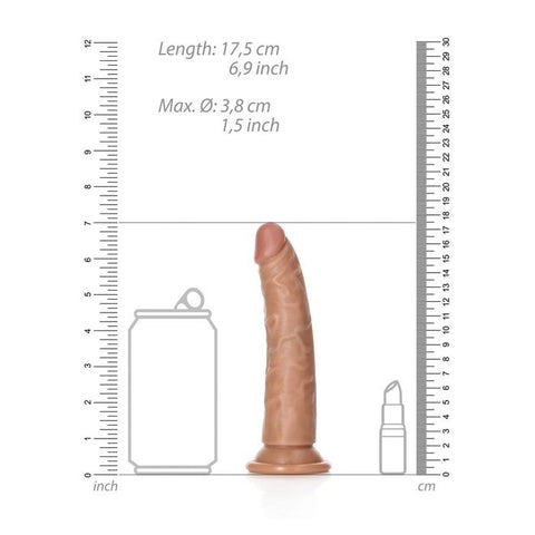Shots Toys REALROCK Realistic Slim Dildo 15.5cm Tan with Suction Cup Base - Realistic Dildos