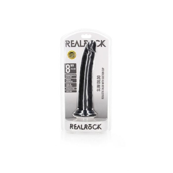 Shots Toys REALROCK Realistic Slim Dildo with Suction Cup 20.5cm Black - - Realistic Dildos