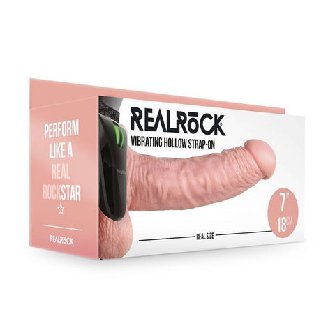 Shots Toys REALROCK Vibrating Hollow Strapon Dildo 18cm with Powerful Motor - Strap On Sextoys