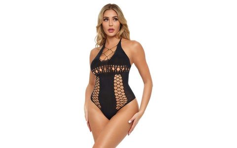 Pink Lipstick Hot To Handle Sexy Womens Bodysuit Halter Neck Design - Teddies and Bodysuits