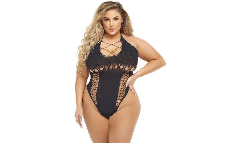 Pink Lipstick Hot To Handle Sexy Womens Bodysuit Halter Neck Design - Teddies and Bodysuits