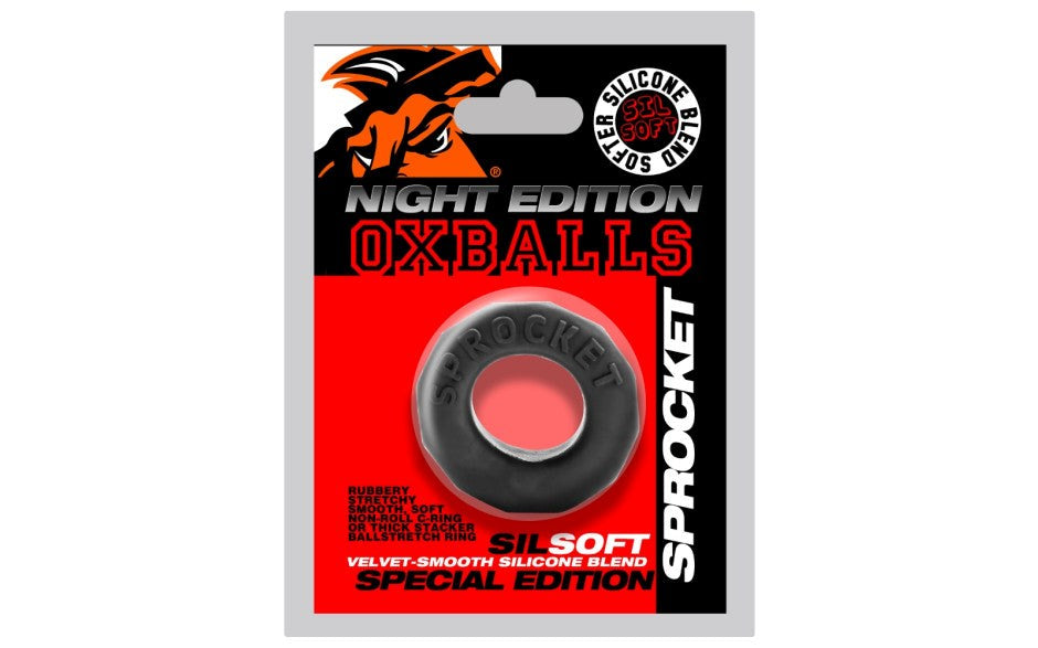 OxBalls Sprocket Comfort No Roll Stretchy Cock Ring Night Edition Premium - - Stretchy Cock Rings