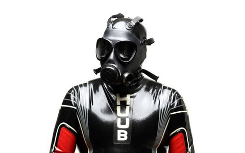 XR Brands XTRM Military Adjustable Strap Rubber Gas BDSM Mask with Straps - Bondage Hoods
