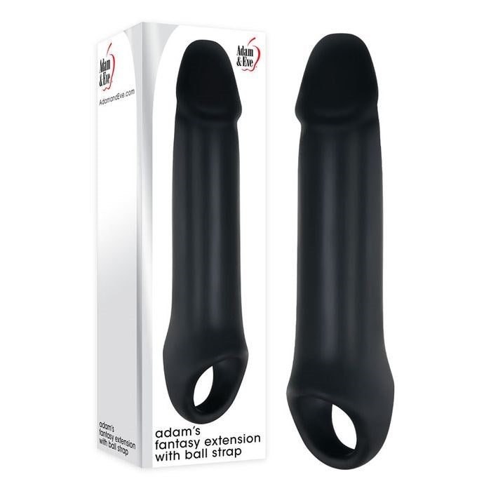 Adam & Eve Adams Fantasy Penis Extension Sleeve with Ball Strap Black Enhancement - Penis Sleeves and Extenders