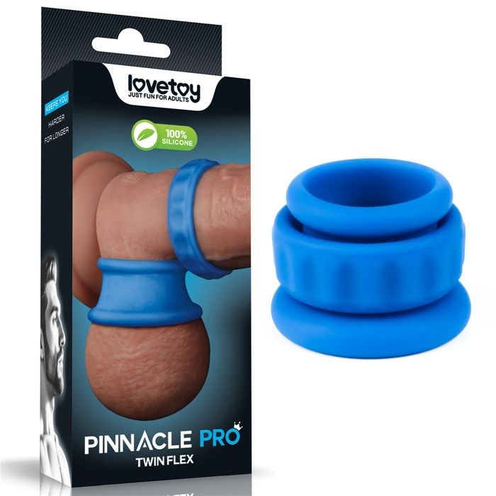 Lovetoy Pinnacle Pro Twin Flex Stretchy Cock and Balls Rings Blue - - Ball and Cock Toys