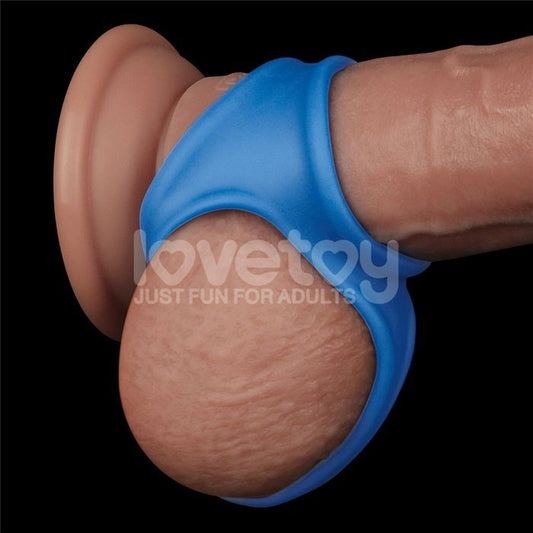 Lovetoy Pinnacle Pro Trio Grip Enhancer Mens Cock and Balls Ring Blue - - Ball and Cock Toys