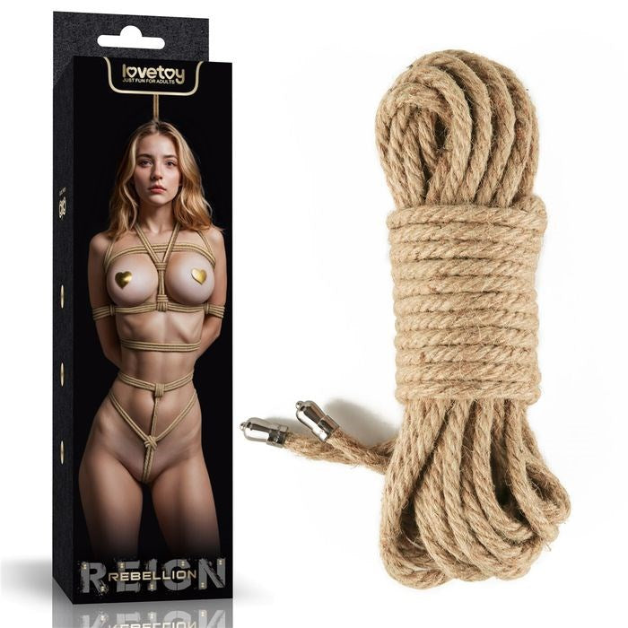 Lovetoy Rebellion Reign Hemp Rusting Bondage Play Rope 10m Premium Hemp - - Cuffs And Restraints