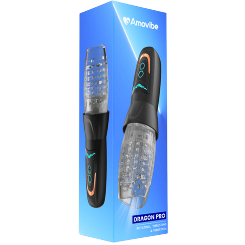 Amovibe Dragon Pro Rechargeable Rotating Male Masturbator Black - Masturbators and Strokers