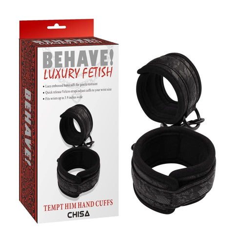 Behave Tempt Him Bondage Play Hand Cuffs Black - Cuffs And Restraints