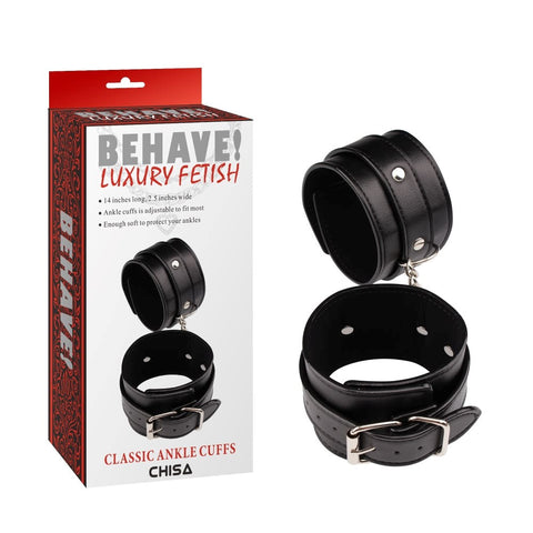 Behave Classic Adjustable Bondage Ankle Cuffs Black - Cuffs And Restraints