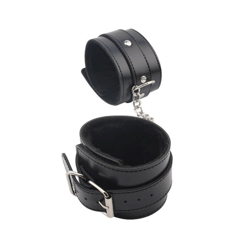 Behave Obey Me Leather Fetish Ankle Cuffs Black - Cuffs And Restraints