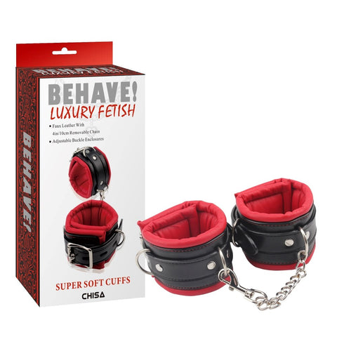 Behave Super Soft BDSM Ankle Cuffs Red / Black - Cuffs And Restraints