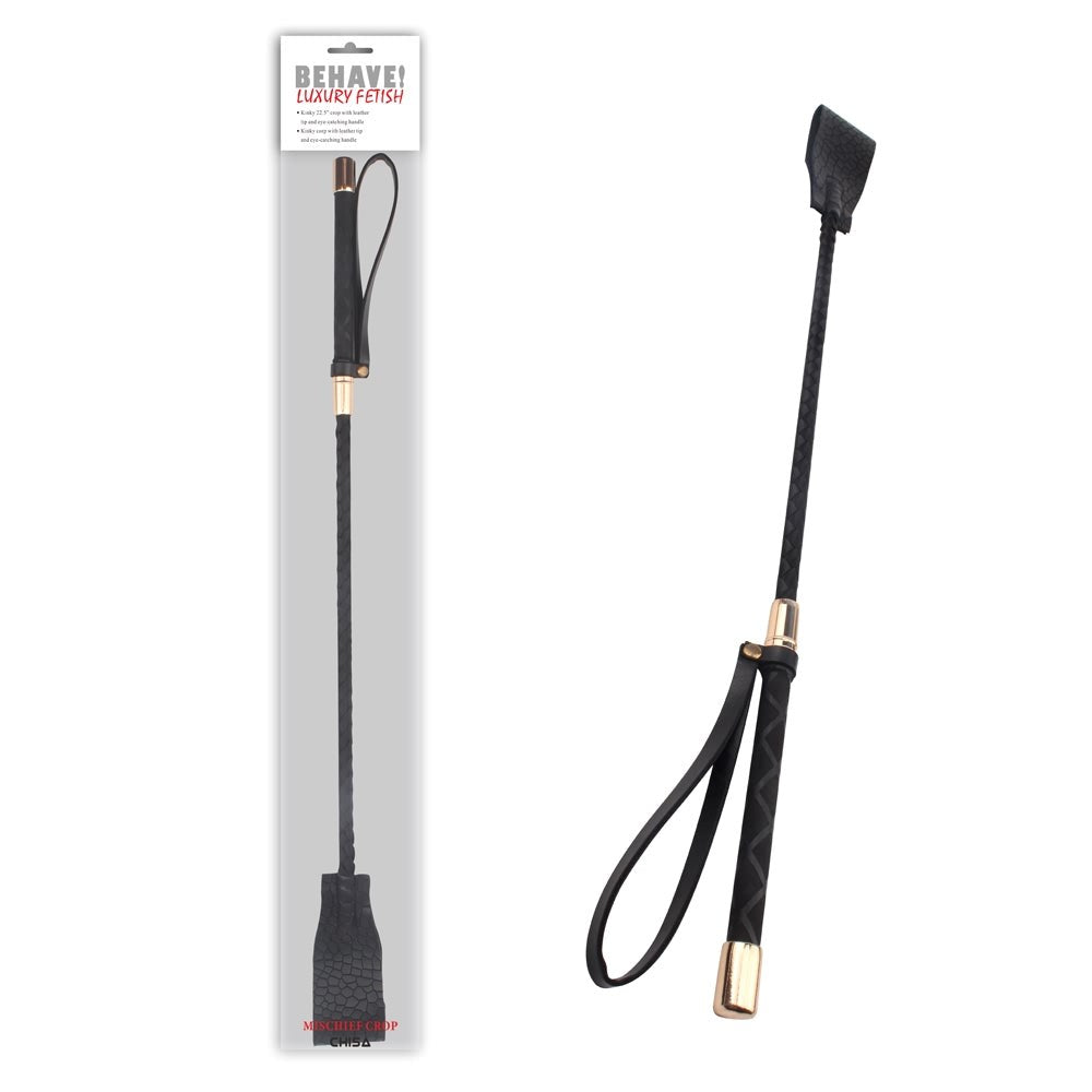Behave Mischief Crop Super Soft Leather Tip Black - - Whips And Crops
