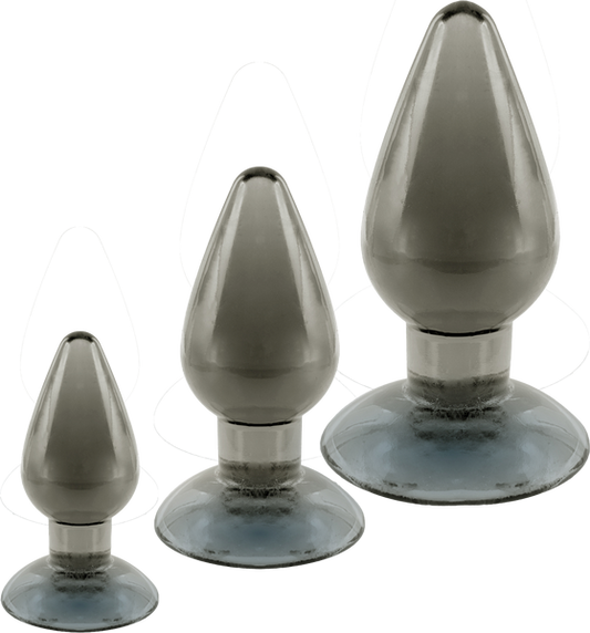 Black Axinite 3 In 1 Suction Cup Base Anal Plug Kit Set - - Butt Plugs