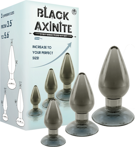 NANMA Corporation Black Axinite 3 In 1 Suction Cup Base Anal Plug Kit Set - Butt Plugs