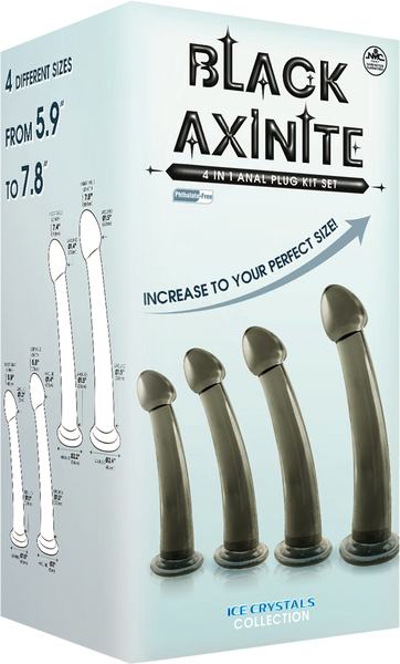 Black Axinite 4 In 1 Suction Cup Base Anal Plug Kit Set - - Butt Plugs