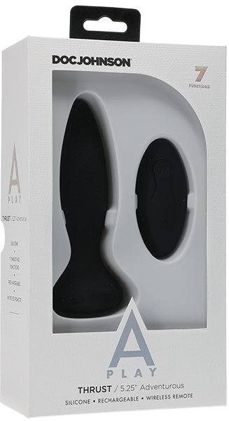 A-Play Thrust Adventurous Rechargeable Remote Control Silicone Anal Plug Black - - Butt Plugs