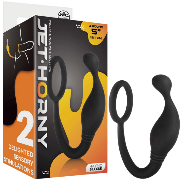 Jet Horny Male Prostate Plug With Love Ring Black - - Prostate Toys