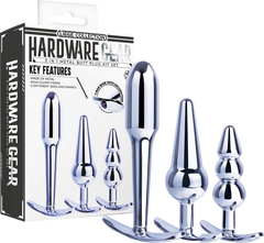 Hardware Gear 3 In 1 Metal Butt Plug Kit Set With Pull Ring Design Chrome - - Butt Plugs