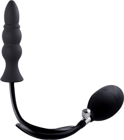 NANMA Corporation Strafe Inflatable Ribbed Silicone Anal Plug With Pumps Black - Butt Plugs