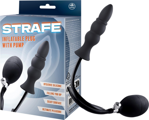 NANMA Corporation Strafe Inflatable Ribbed Silicone Anal Plug With Pumps Black - Butt Plugs