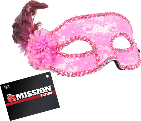 Sex Mission Feathered Masquerade BDSM Play Masks Pink with Cock Ring - Masks And Blindfolds