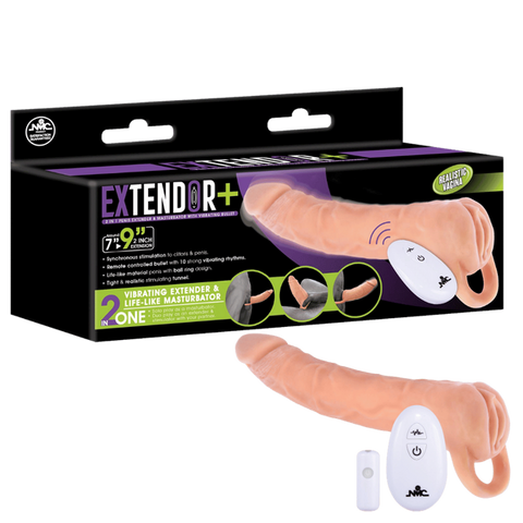 NANMA Corporation Excellent Power Remote Control Vibrating Penis Extendor 9 Inch Flesh - Penis Sleeves and Extenders