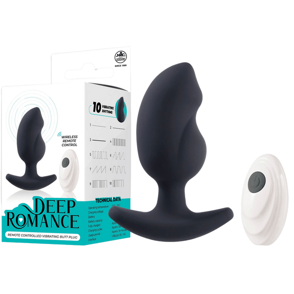 Deep Romance Remote Controlled Vibrating Butt Plug Black - - Butt Plugs